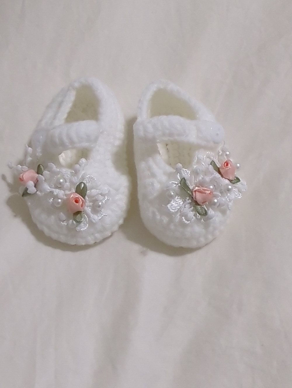 White Crochet Mary Jane Slippers